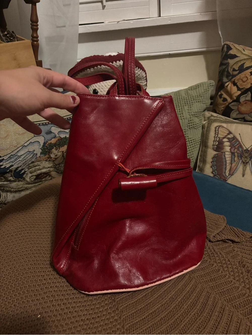 Red Leather Women's Backpack - Vera Pelle, Genuine Leather